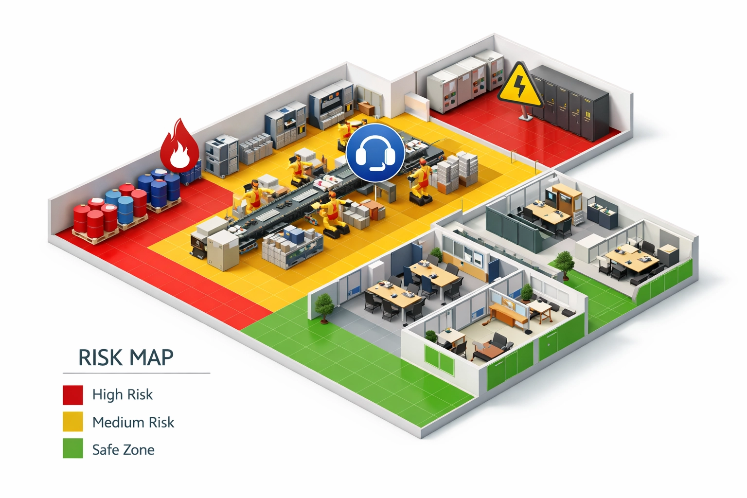 Ejemplo de Mapa de Riesgos Industrial Completo con Zonificación Digital
